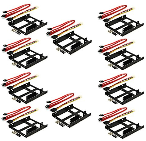 Rhombutech® Set 10x Einbaurahmen für 2X 2,5 Zoll HDD/SSD auf 3,5 Zoll - Metall - sehr stabil - optimiert für SSD - Halterung Schienen inkl. Befestigungsschrauben (Set 10x SSD DUAL Einbaurahmen II)