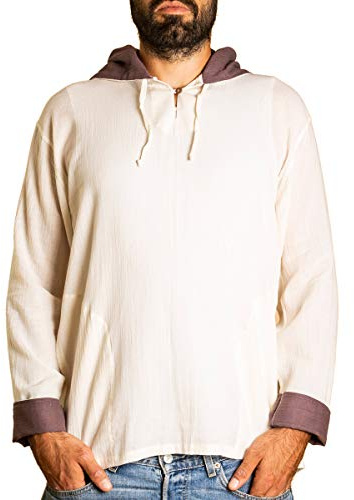 PANASIAM Hooded shirt H01, cotton, natural-white, M, longsleeve