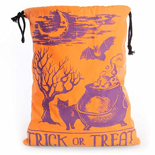 Halloween Trick or Treat Candy Bag | Washable Canvas Tote Bag | Drawstring Bag for Halloween Candy | Cauldron