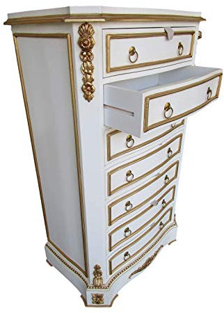 Kunibert ts-ideen Louis XIV. Louises - Cómoda (131 cm), diseño barroco, color blanco y dorado