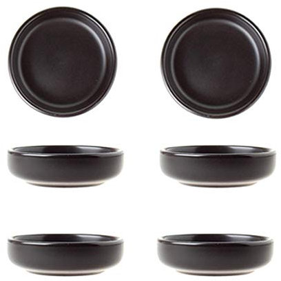 BigNoseDeer Mat Plat de trempage en céramique de soja, Polyvalent Plat à sauce en porcelaine Mini bol d'assaisonnement latéral Bols à tremper Sushi Soy Style simple Lot de 6 Noir