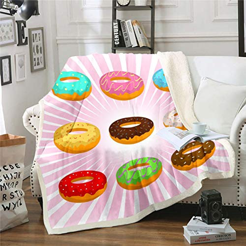 Loussiesd Macaron, coperta in pile, deliziosa coperta per bambini e ragazze, colorata stampa macaron, coperta in peluche, per dessert, snack e colazione, per divano, letto, divano, divano letto