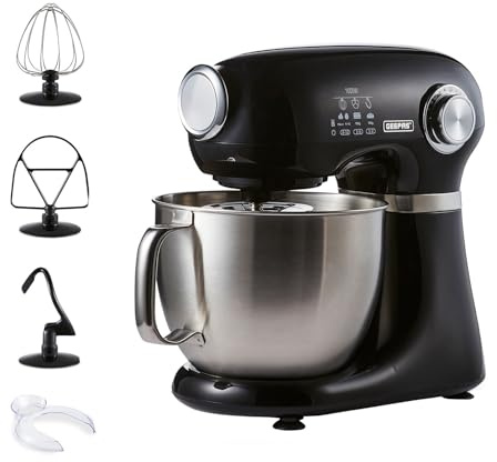 Geepas 1000W Stand Tilt-Head Food Mixer | 5L Kitchen Electric Standing Mixer With Dough Hook, Whisk, Beater & Stainless Steel Mixing Bowl For Baking, Salad | 3-in-1 Cake Mixer, 12 Speed & Pulse