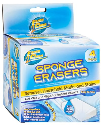 VFM - Magic Eraser Sponges, Cleaning Sponge, Blind Cleaner, Skirting Board Cleaner, Melamine Sponge for Spring Cleaning, Just Wet and Scrub, 4 Pack