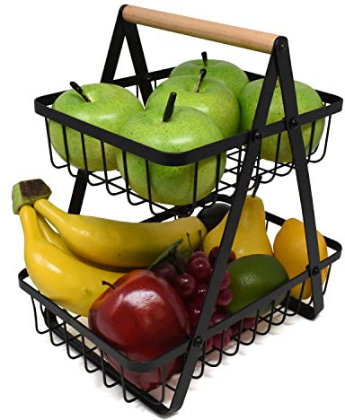 ﻿﻿Joeji's Kitchen Fruit Basket 2 Tier Countertop Metal Fruit Rack and Vegetable Stand Keeps Fruit and Vegetable Fresh, Fruit Baskets for Kitchens