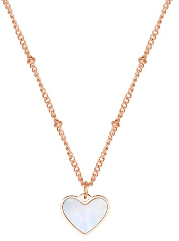 Happiness Boutique Damen Kette Herz Anhänger aus Muschelschale Frauen Halskette aus Edelstahl in Rosegold Farbe