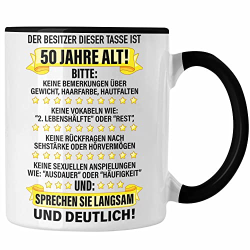 Trendation - 50. Geburtstag Männer Tasse Geschenk Geschenkidee 50er Geburtstag Spruch Perfektion Vater Papa Lustiger Spruch Witzig (Schwarz)