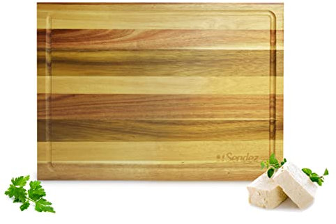 Sendez Schneidebrett 40x30 aus Akazie Küchenbrett Frühstückbrettchen Servierbrett mit Saftrille