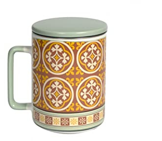 BRANDANI 52435 MUG LE CEMENTINE ROSONE CON TAPPO E FILTRO NEW BONE CHINA/INOX, cm d 8x11,5h, 350 ml, Decoro Rosone