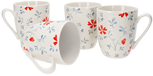 Ritzenhoff & Breker Julia Blume blau 4er Set Kaffeebecher mit Henkel I 250 ml I 4 Personen I Porzellan-Tassen für Heißgetränke wie Tee, Kakao, Kaffee & Co. I rot-blaues Blüten-Dekor I floral