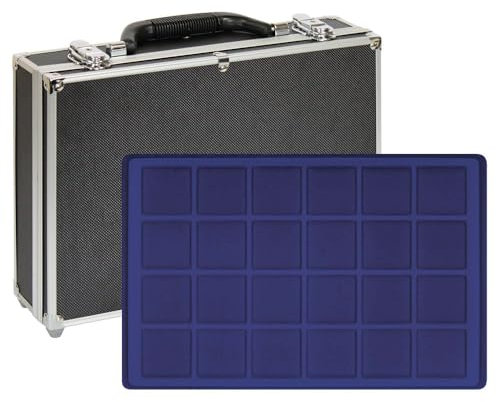 LINDNER Das Original Großer Münzen-Sammelkoffer mit 8 dunkelblauen Münztableaus für 192 Münzen oder Münzkapseln bis 45 mm Ø