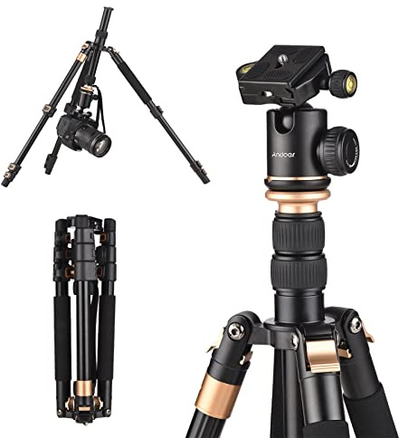 Andoer 140 cm/55in Treppiede da Viaggio per Macchina Fotografica Treppiede in Lega di Alluminio con Monopiede Rimovibile Rotolare a 360° Capacità di Carico 8kg/17.6lbs con Borsa di Trasporto