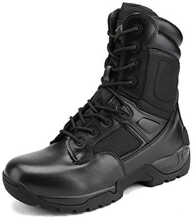 NORTIV 8 Mens Military Tactical Work Boots Hiking Side Zip Leather Outdoor Motorcycle Combat Boots Response,Size 10.5W,Black