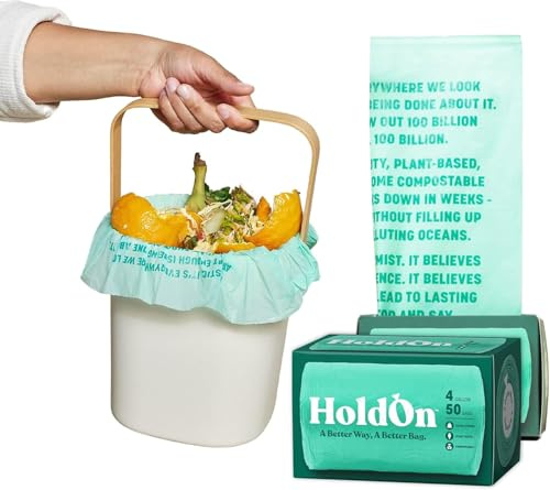 HoldOn Small Trash Bags 4 Gallon - 100 Plant-Based Garbage Bags for Small Trash Bins - Trash Bags for Kitchen Bin (2-pack, 100 bags), 1.0 Count, (HO#4G_2PK)