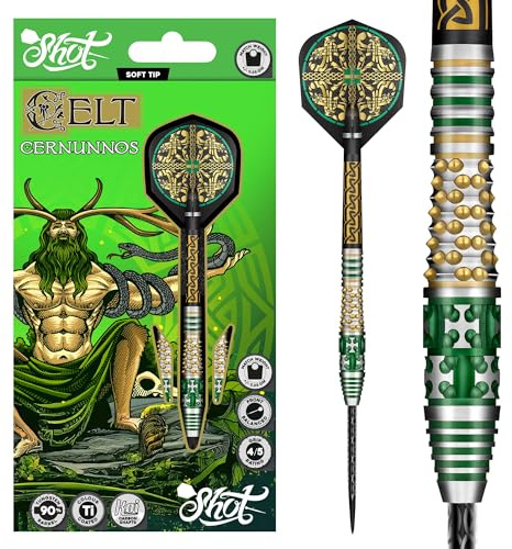 Shot! Celt Cernunnos Steel Tip Dart Set 90% Tungsten Pro Throwing Darts Steel Tip Set, Professional - Made in New Zealand - Designed Dart Flights for Women & Men - Metal Tip Bar Darts for Adults