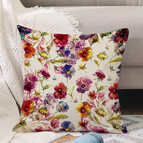 Kissenbezug 45x45 cm,Schöne Blumengirlande mit Stiefmütterchen, lila Blumen und Schmetterli,Outdoor Kissen Kissenbezüge Kissenhülle Sofa Kissen dekokissen Zierkissen für Wohnzimmer Garten deko draußen