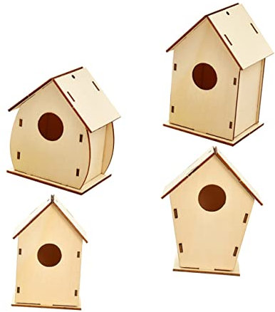 Levemolo 4-teiliges Holzhaus-Spielzeug Zum Selbermachen Dekoratives Hausmodell Für Kinder Kreatives Bastelset Mit Weihnachtsmotiven