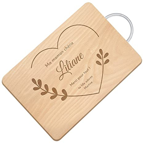 Maverton Planche à Découper Personnalisée pour elle, Plateau en Bois | Avec Manche en Métal, avec Gravure, Cadeau Femme, Cadeau Personnalisé, maman, anniversaire, noel, fete des meres, coeur