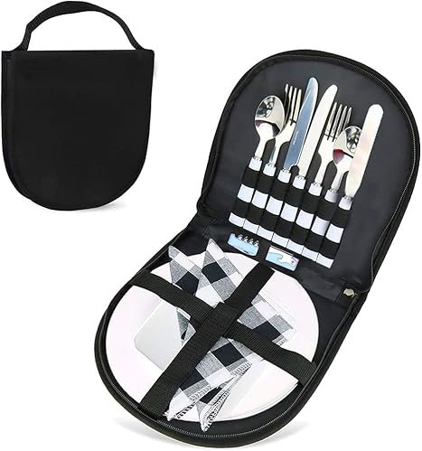 LATERN 12Pcs Portable Camping Cutlery Set, Stainless Steel Camping Tableware Organizer Food Grade Picnic Cutlery Travel Cutlery for 2 Person Outdoor Hiking Picnic Use