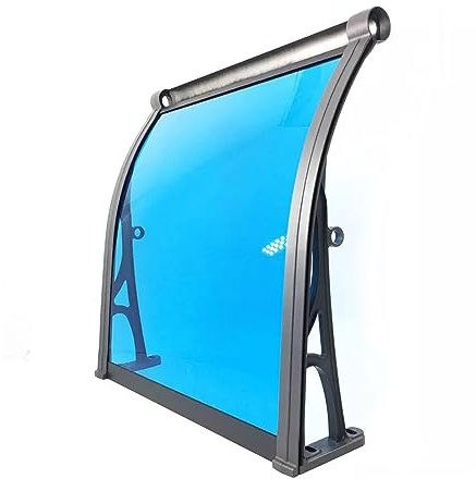 kufu01 Auvent de Porte et Fenêtres Bleu,Marquise de Porte d’Entrée Contre Pluie Neige UV,Porte Toit Marquise Abri Protection en Polycarbonate et Aluminium,Facile à Assembler (80x120cm/32 x47)