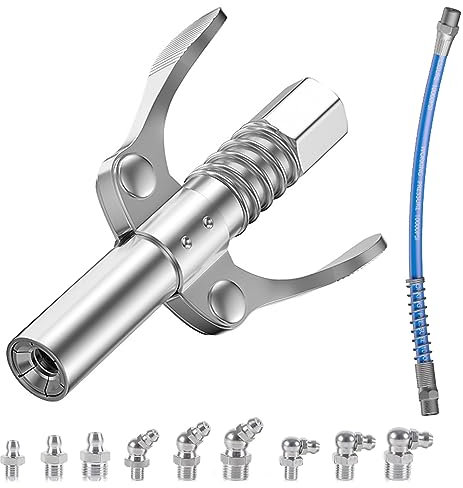 Fettpresse Kupplung, Doppelgriff G Coupler für Fettpresse mit 30cm Schlauch und M6 M8 M10 Schmiernippel, Fettpresse Mundstück, Schmiernippel Aufsatz Fettpresse für alle Arten von Fettpressen
