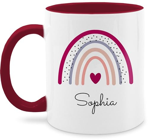 Tasse Tassen 325ml - Regenbogen Regenbögen - 325 ml - Bordeauxrot - mug sophia name rainbow personalisierte und herz kaffeetasse mädchen kindertasse keramik