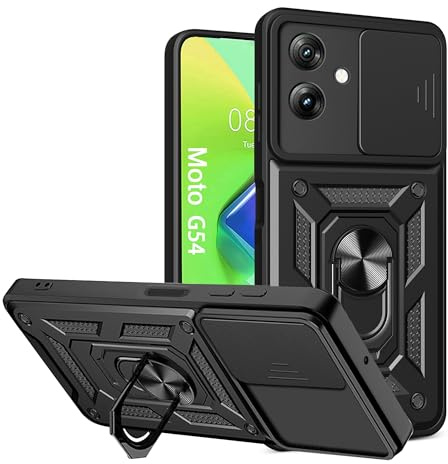 ESTH® Funda para Motorola Moto G54 5G con Protección de Cámara Cubierta y Soporte de Anillo [Compatible con Soporte Magnético para Coche] Carcasa Grado Militar Anti-caída, Negro