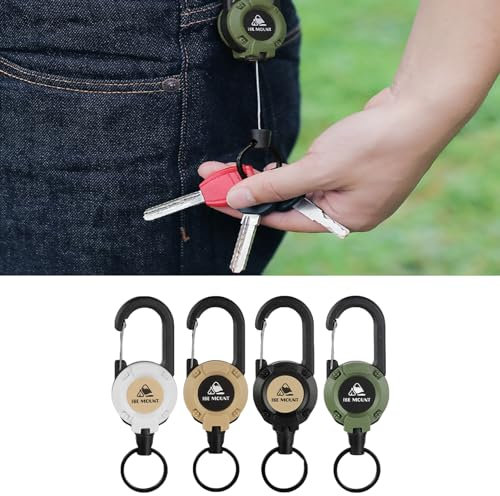 Schlüsselanhänger Ausziehbar 4 Stücke, Schlüsselband Ausziehbar Ausweis JoJo mit 60CM Ausziehbar Stahlseil, Einziehbarer Schlüsselanhänger Schlüsselkette mit Karabiner, Kartenhalter Karabinerclip