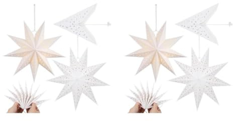 Housoutil Lampenschirm Stern, 6st Papiersterne Weihnachten, 35cm Papiersterne Weihnachten, Weiß Papier Weihnachtsstern Fensterdekoration Stern