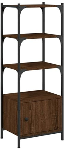 vidaXL Brown Oak 3-Tier Bookshelf - Engineered Wood Storage Cabinet with Adjustable Feet and Practical Door Design for Home Decor