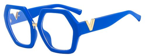 MUTYNE Einzigartige Regenbogen-Quadrat-Brille für Damen, modisch, sechseckig, schick, Brillengestell, weibliche Farbtöne, blau, klar, Einheitsgröße