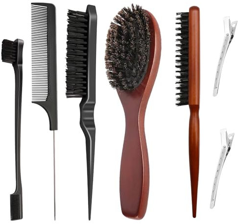 ZYNERY Set Brosse à Cheveux en Poil de Sanglier - Brosses Plaquantes pour Barbe et Cheveux - Hommes et Femmes