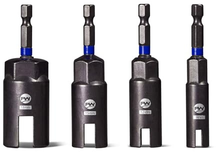 Facoow Wing Nut Driver Set 4PCS, Power Wing Nut Driver Bit 9mm, 12mm, 15mm, 18mm,1/4 Hex Shank Wing Nut Socket for Wing Nuts, CR-V Steel Wing Nut Setters for Eye Bolt, Hook Bolt, Wire Twisting