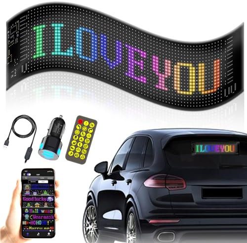 LLLGSH Led Anzeige Programmierbar - Flexibler LED Anzeigetafel mit Bluetooth Smart App - 9.2 x 37.4cm LED Namensschild Programmierbar - FüR Auto, LKW, Geschäft, Bar, Hotel, Werbung