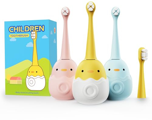 yayisheng Cepillo de dientes eléctrico sónico recargable para niños de 3 a 12 años, 3 modos con memoria, 2 cabezales de cepillo con cerdas de cepillo sin cobre (azul)