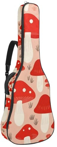 Universale Tasche für Akustikgitarre mit mehreren Fächern, wasserdichte Gigbag mit Schutzschicht, rotes Pilzmuster, mehrfarbig, 42.9x16.9x4.7 in, Gitarrentasche
