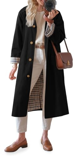 Tankaneo Womens Long Trench Coat Single Breasted Oversized Windproof Overcoat Fashion Outerwear