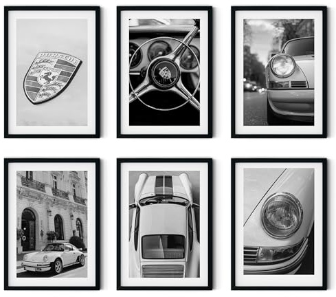 MJ-GRAPHICS® - Mood Poster Set Porsche Vintage - Wohnzimmer Deko Schlafzimmer Büro Kinderzimmer - Porsche-Liebhaber Wandposter - 6xA4 Art Kunstdruck - Luxusauto, Mode Fashion, Vintage - ohne Rahmen