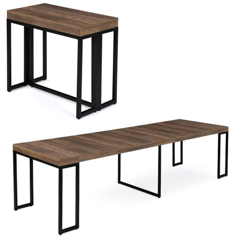IDMarket - Mesa consola extensible Toronto para 10 personas, 235 cm, madera oscura, diseño industrial