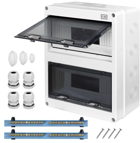 CHENGPI Coffret Electrique Etanche, Boitier Etanche Electrique Exterieur avec Barres En Cuivre, Boitier Electrique IP65 pour Maison/Bureau, Tableau Electrique 2 Rangée pour 24 Modules HT