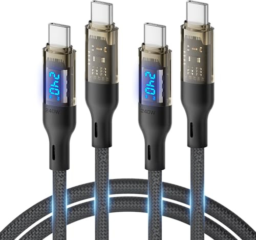 SOOPII Cable USB C a USB C de 240 W [2m 2 piezas], cable USB C de carga rápida con indicador LED para MacBook Pro, lPhone16/15/15Pro/15ProMax, Galaxy S23+/S23 Ultra/S22 Ultra, etc., funda