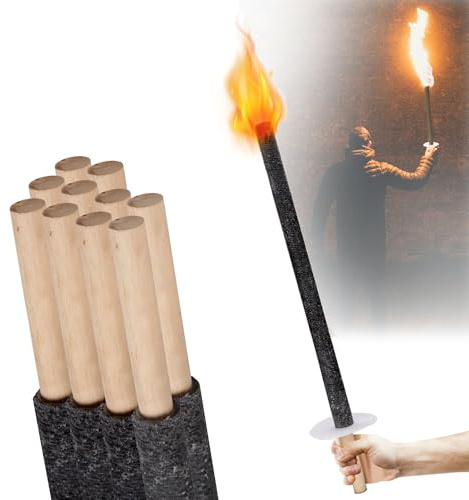 ISOISL Fackeln 10 Stück, Brennzeit 90-100 min.inkl. 10x Handschutz, Wachsfackeln mit Langem Griff, Gartenfackeln, für Nachtwanderung, Wanderung und Veranstaltungen