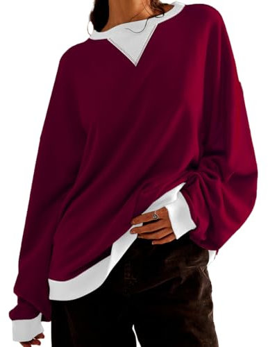 MEDUOLA Mujer Jerséis Blusa Femenina Pullover de Colores Sudadera Extra Grande de Manga Larga Ocio Relajado (S, Rojo)
