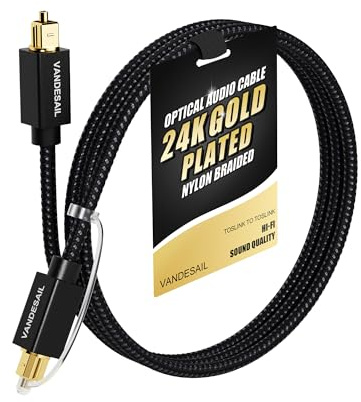 VANDESAIL 4FT/1.2M Nylon Braided Fiber Digital Optical Audio Cable for Soundbar, TV, Xbox, PS4, Samsung - Gold Plated TOSLINK Connectors