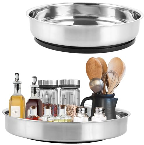 AKOLAFE 2 Stück Drehteller Kühlschrank 30/25cm Drehteller Organizer Edelstahl Lazy Susan drehteller 360° Gewürzregal Drehbar, Drehtablett für Küche, Arbeitsplatte, Speisekammer, Schrank