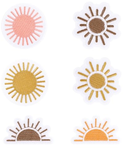 Prasacco Lot de 6 écussons thermocollants brodés au soleil - 3 styles - Rétro Boho - Thermocollants - Pour vestes, chapeaux, sacs à dos, jeans et chaussures