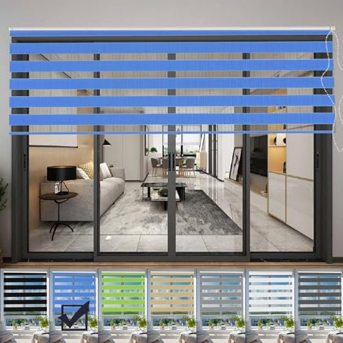 Doppelrollo Klemmfix Verdunkelung 35 x 180 cm Hitzeschutz Energiesparend Seitenzugrollo Doppelrollo Thermorollo Inkl. Zubehör für Fenster Und Tür, Blau