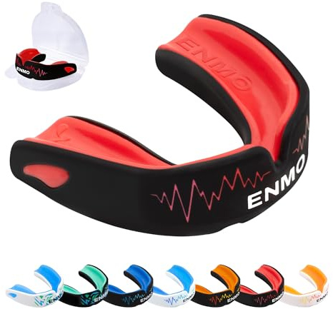 Enmo Maxilla Pro Gum Shield - Adult & Junior 10+ Mouth Guard with Case for Rugby, Boxing, Hockey and Contact Sports - Mouthguard with Boil & Bite, Breathing Channel Tech, Triple Layer