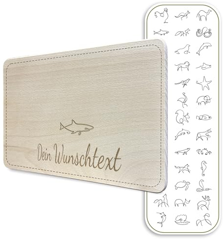 Frühstücksbrettchen personalisiert, Buche massiv - Hochwertiges Vesperbrett mit Gravur als individuelles Geschenk (One Line Motiv)
