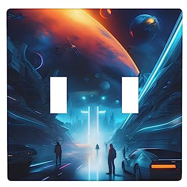 BROLEO Plaque murale à double interrupteur 11,4 x 11,4 cm – Panneau mural durable et élégant pour zones résidentielles et commerciales Science-fiction futurs imprimés
